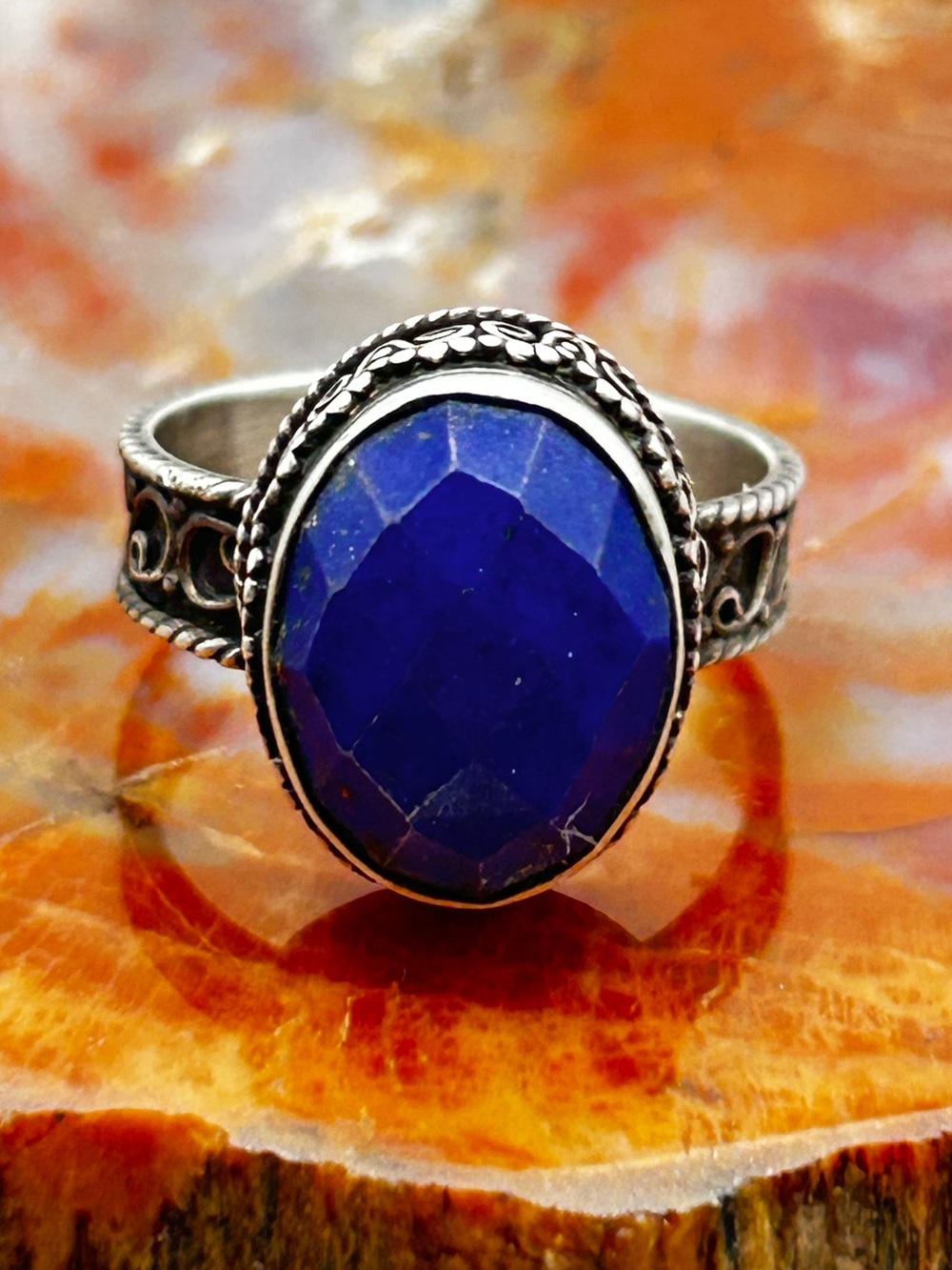 Vintage Sterling Silver Lapis Lazuli Ring - Size 10